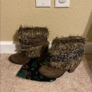 Naughty Monkey Brown Heeled Boots with Cozy Faux Fur